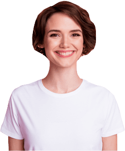 Transparent image of a woman smiling wearing a white t-shirt