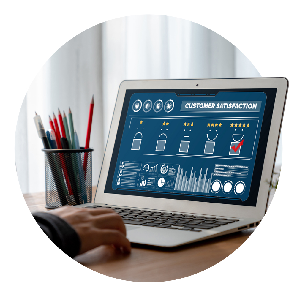 Circular image of a user satisfied with their Kallidus products