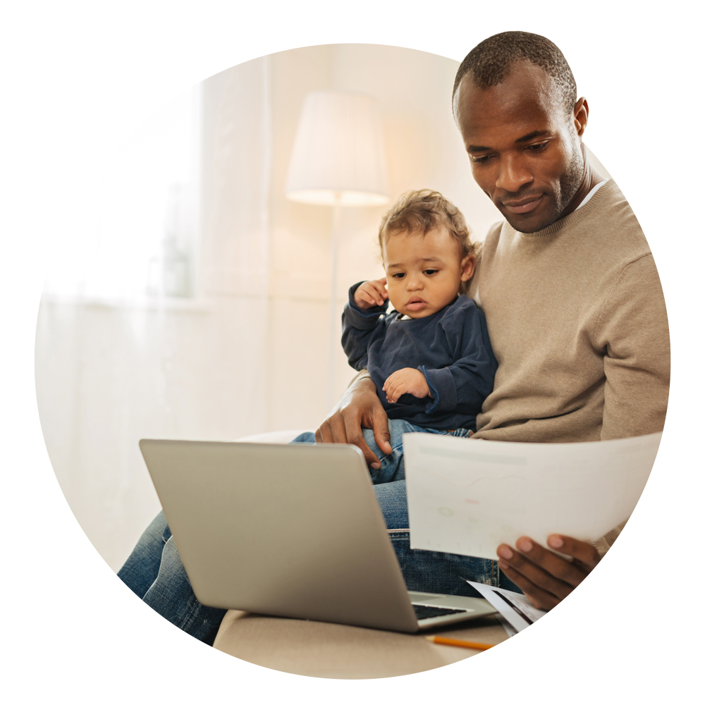 Circular image of a parent and a child demonstrating the danger of stereotyping