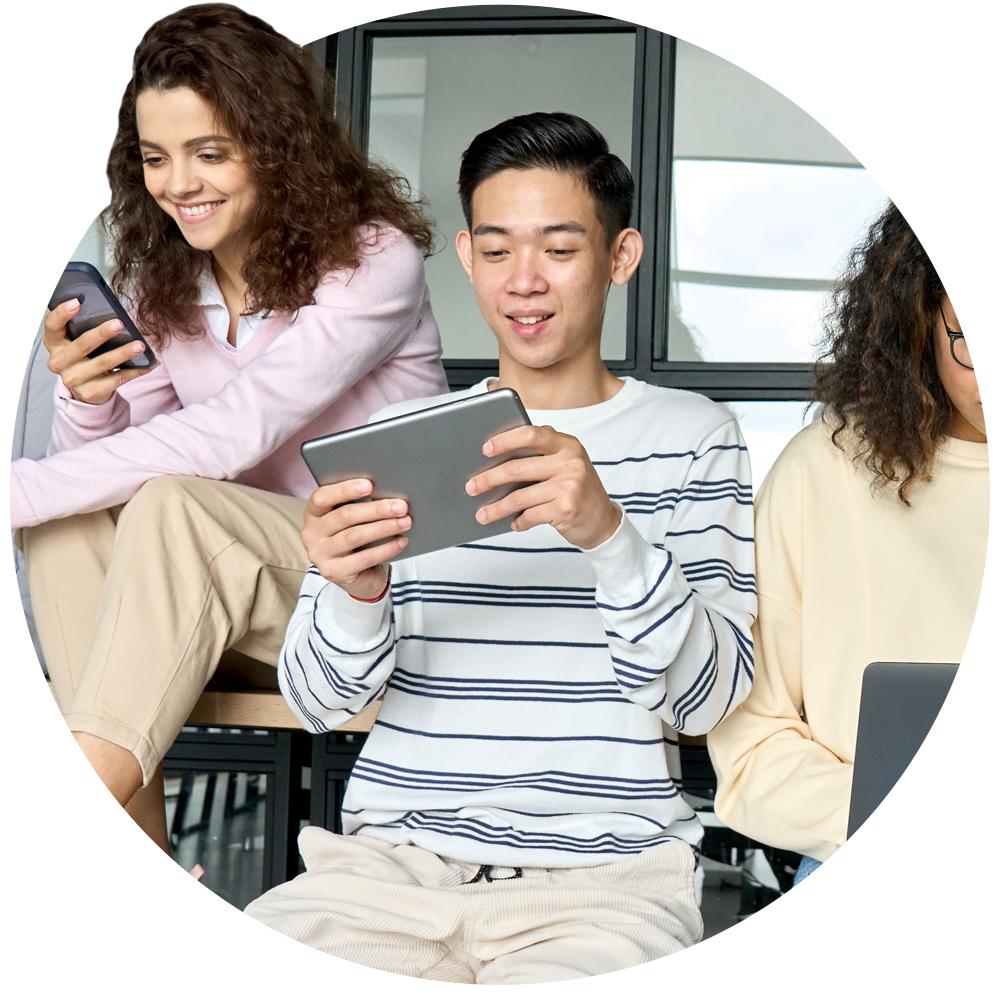 Circular image of happy employees