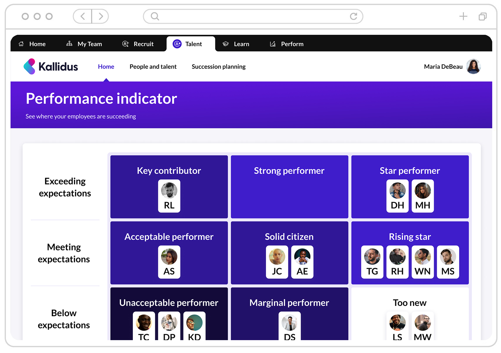 Image showing a performance indicator screen in our talent management platform