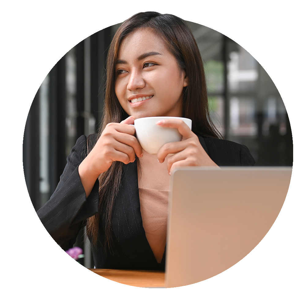 Circular image of employee working on her wellbeing