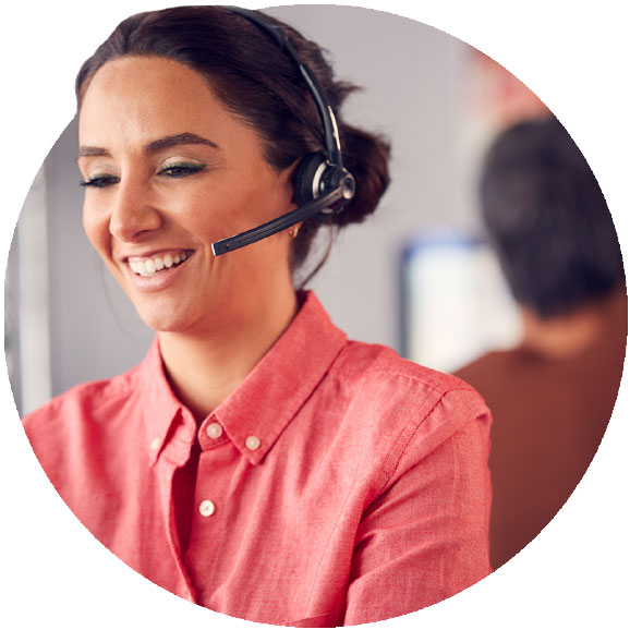 Call centre worker speaking with customers