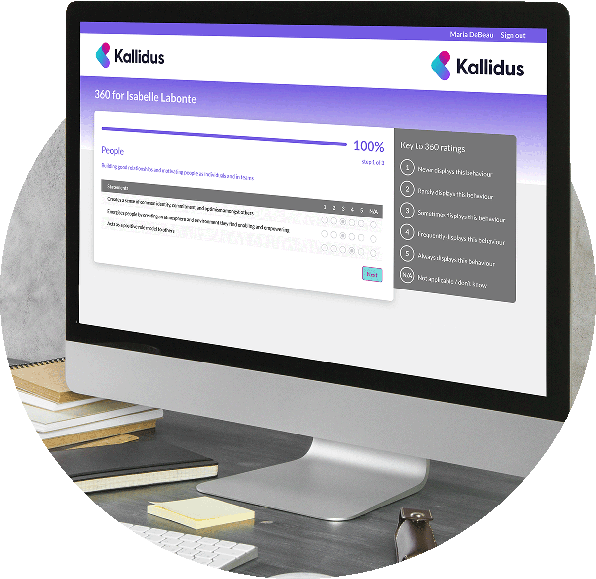 A computer displaying a screenshot of Kallidus 360 A computer displaying a screenshot of Kallidus 360