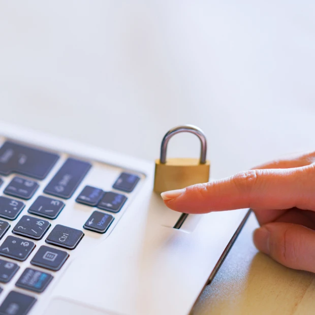 Person accessing laptop securely