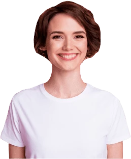 Transparent image of a woman smiling wearing a white t-shirt