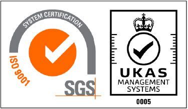 sgs1 ISO 9001 and UKAS management systems certification logo in colour