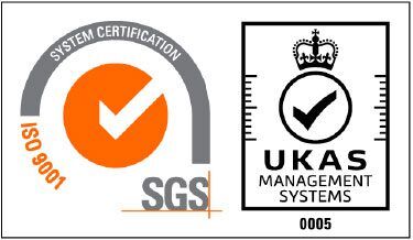 ISO 9001 and UKAS management systems certification logo in colour